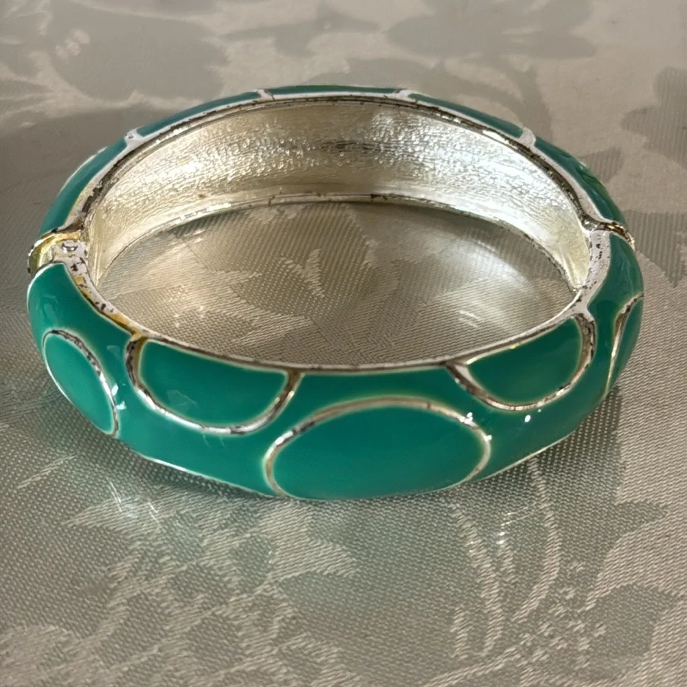 Vintage Turquoise and Silver enamel Bangle Bracelet